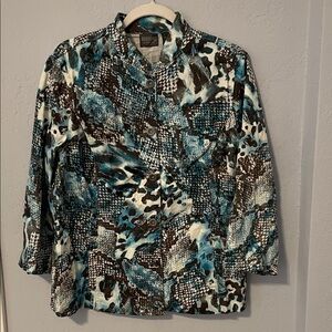 Chico’s Patterned Blue and Brown Women's Blazer